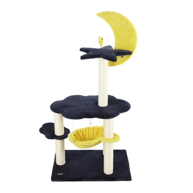 Aurora Three-Tier Modern Sisal Moon And Stars Cat Tree with Scratching Posts