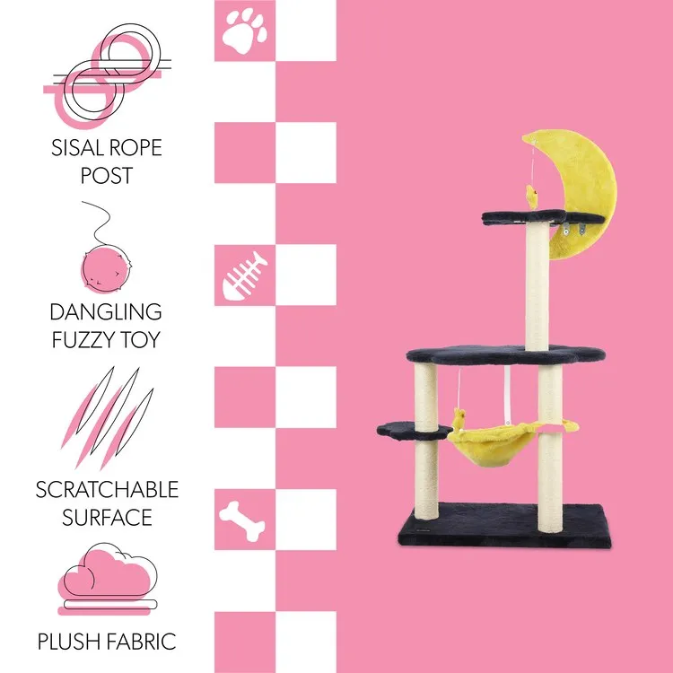 Aurora Three-Tier Modern Sisal Moon And Stars Cat Tree with Scratching Posts