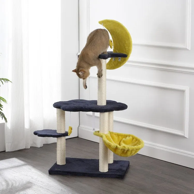 Aurora Three-Tier Modern Sisal Moon And Stars Cat Tree with Scratching Posts