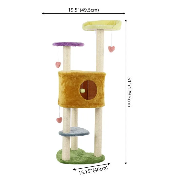 Aurora Three-Tier Modern Sisal Moon And Stars Cat Tree with Scratching Posts
