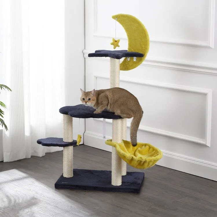 Aurora Three-Tier Modern Sisal Moon And Stars Cat Tree with Scratching Posts