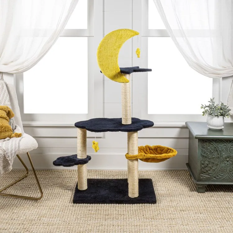 Aurora Three-Tier Modern Sisal Moon And Stars Cat Tree with Scratching Posts