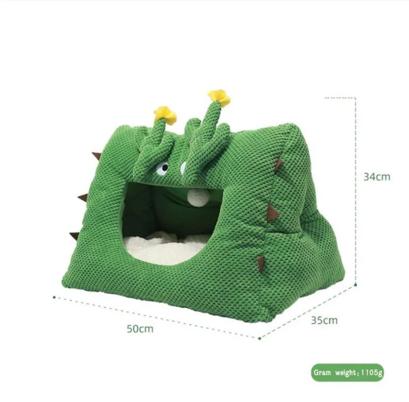Cozy Cactus Pet Cat Nest: Warm and Comfy Dog Bed for Cats and Small Dogs, Perfect Cat Sleeping Cave Mats for Winter