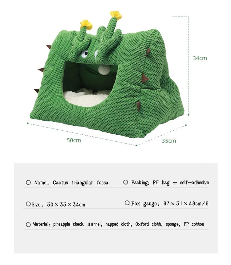 Cozy Cactus Pet Cat Nest: Warm and Comfy Dog Bed for Cats and Small Dogs, Perfect Cat Sleeping Cave Mats for Winter