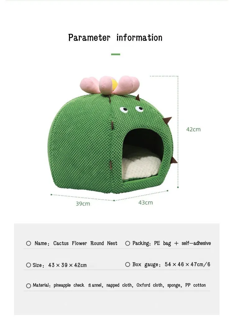 Cozy Cactus Pet Cat Nest: Warm and Comfy Dog Bed for Cats and Small Dogs, Perfect Cat Sleeping Cave Mats for Winter