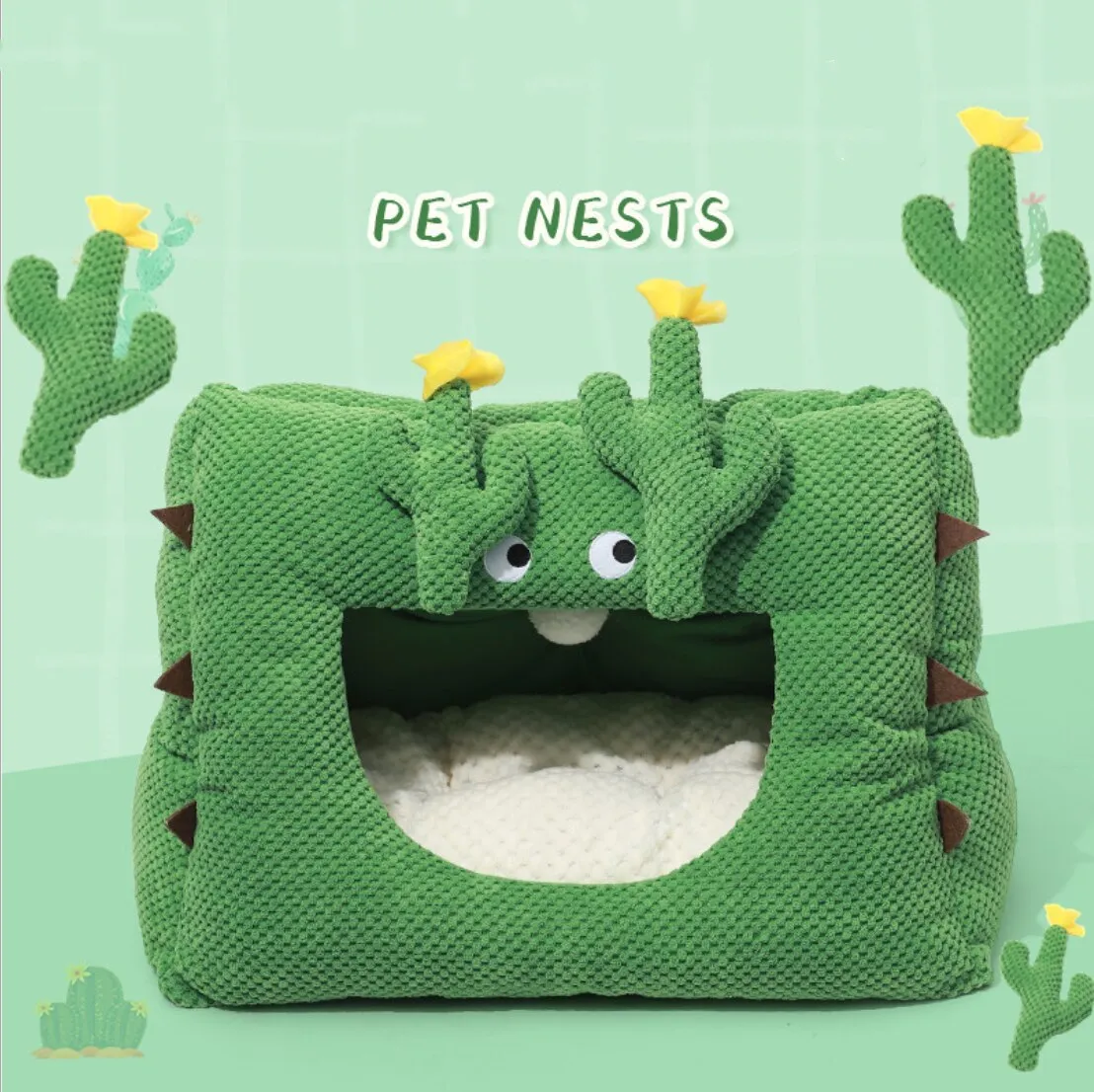 Cozy Cactus Pet Cat Nest: Warm and Comfy Dog Bed for Cats and Small Dogs, Perfect Cat Sleeping Cave Mats for Winter