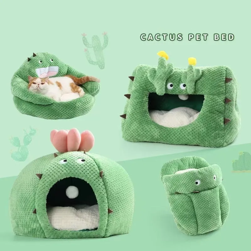 Cozy Cactus Pet Cat Nest: Warm and Comfy Dog Bed for Cats and Small Dogs, Perfect Cat Sleeping Cave Mats for Winter