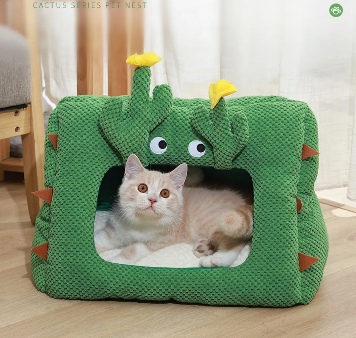 Cozy Cactus Pet Cat Nest: Warm and Comfy Dog Bed for Cats and Small Dogs, Perfect Cat Sleeping Cave Mats for Winter