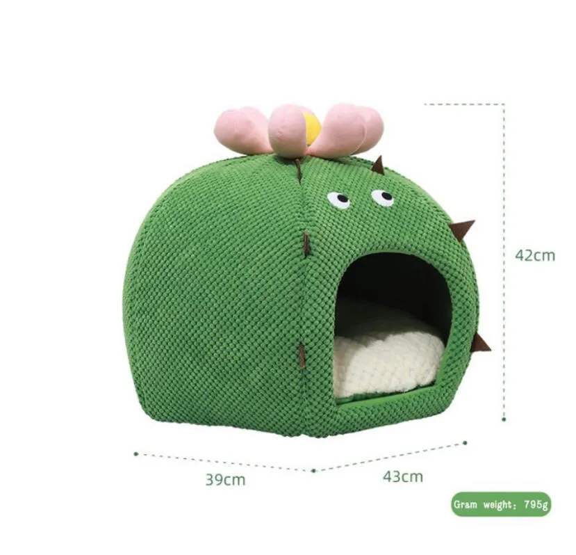 Cozy Cactus Pet Cat Nest: Warm and Comfy Dog Bed for Cats and Small Dogs, Perfect Cat Sleeping Cave Mats for Winter
