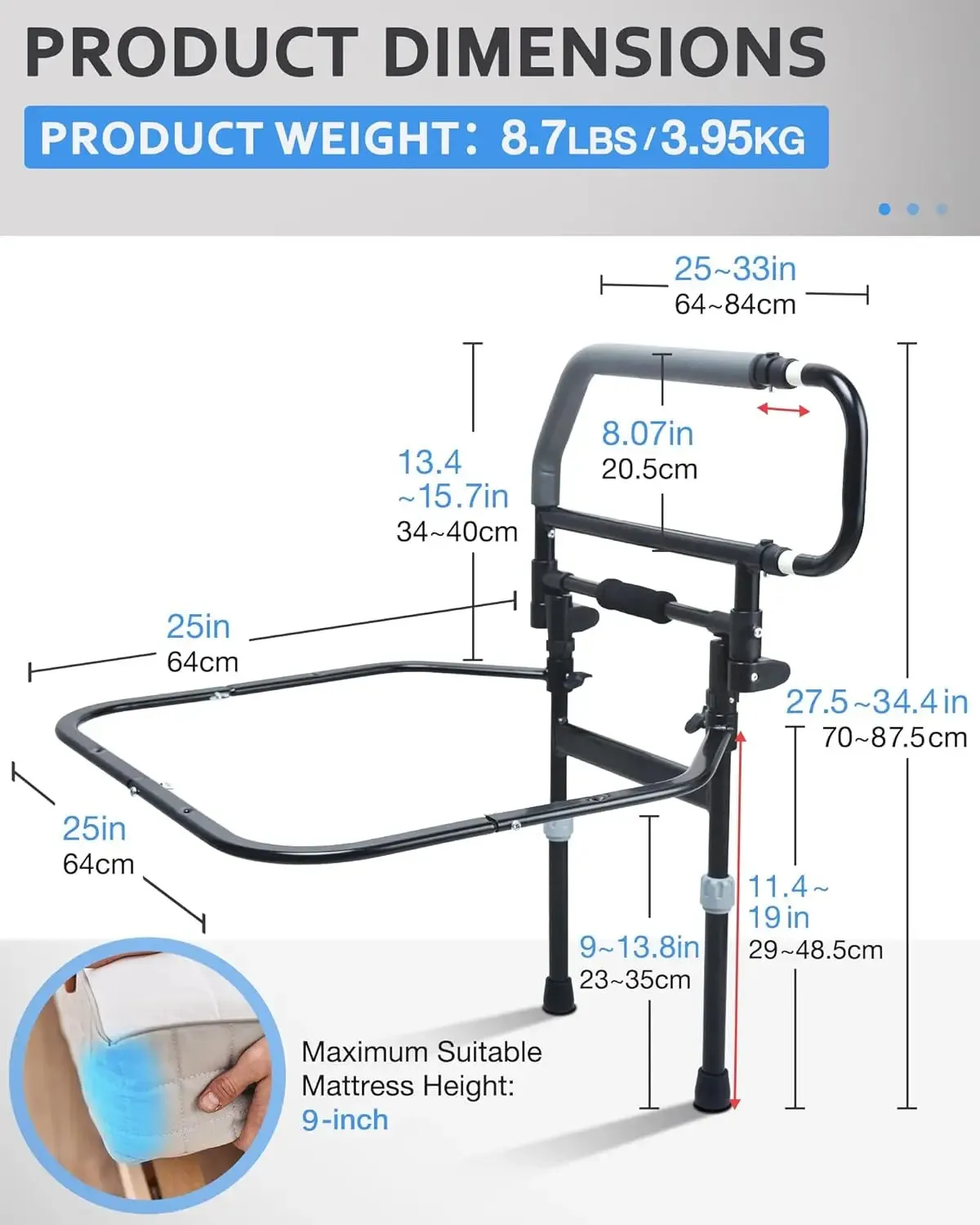 Heavy Duty Bed Rail for Senior & Elderly Falling Out of Bed - Foldable Beds Assist Handle, Safety Beds Rails for Elderly