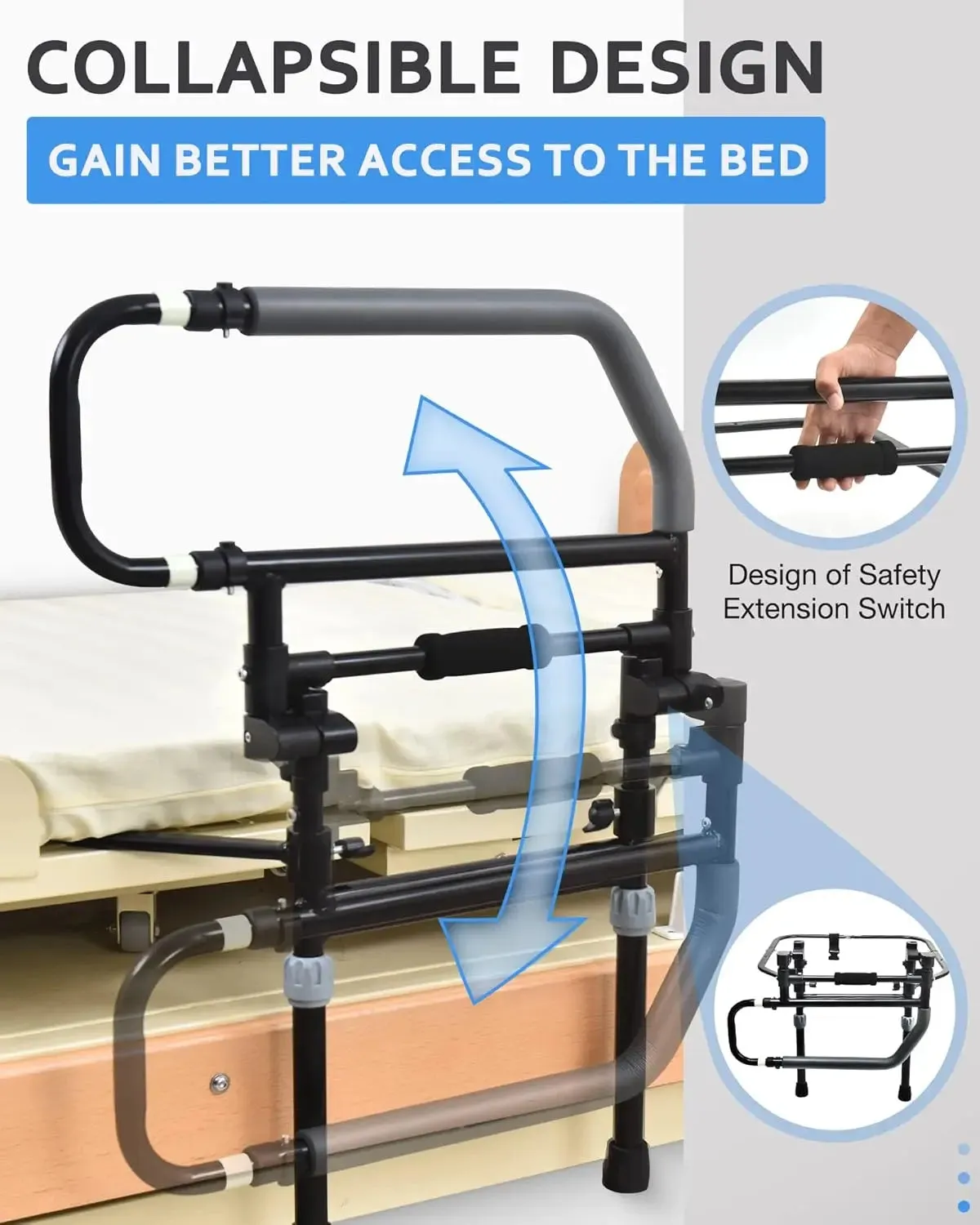 Heavy Duty Bed Rail for Senior & Elderly Falling Out of Bed - Foldable Beds Assist Handle, Safety Beds Rails for Elderly