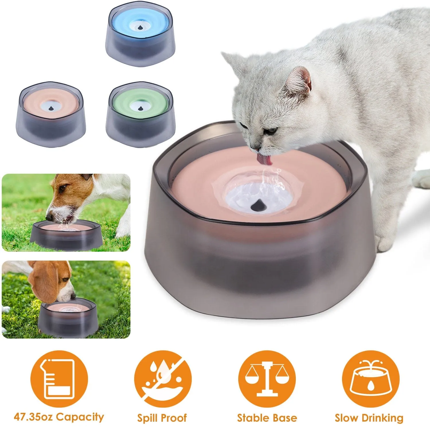 No Spill Dog Cat Water Bowl Spill Proof Slow Water Feeder