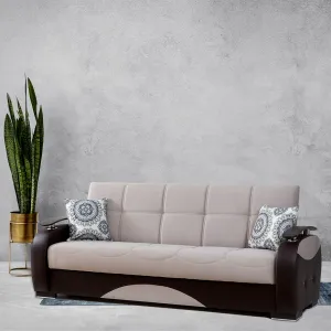 Rainbow Beige & Light Brown PU Leather w-Wood Arm Sofa Bed