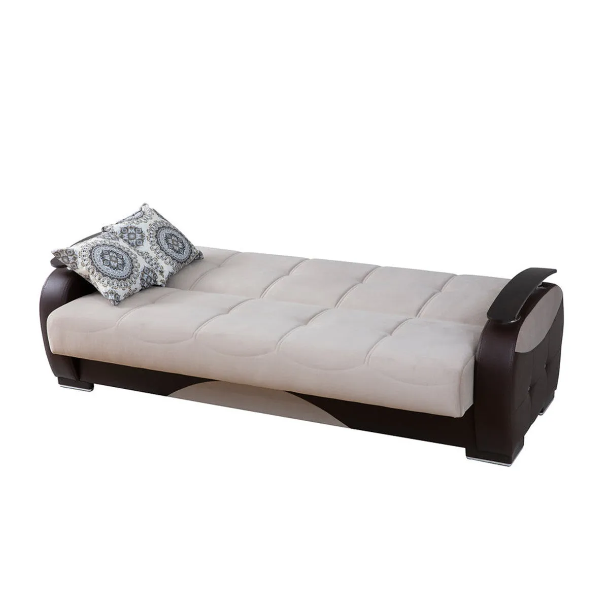 Rainbow Beige & Light Brown PU Leather w-Wood Arm Sofa Bed